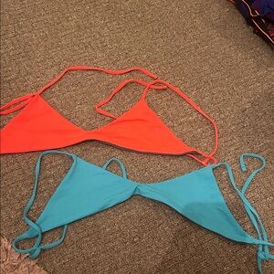 Jolyn Clothing Coral and Teal Triangle Bikini Tops